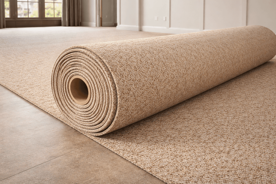 Broadloom roll carpet for commercial installation by 2020 Flooring showing wide-format carpet roll