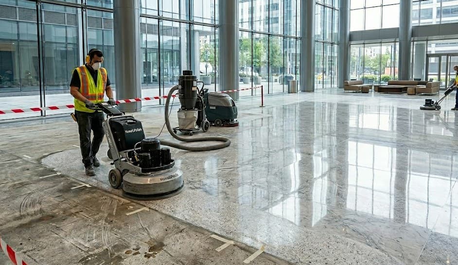Commercial floor restoration by 2020 Flooring restoring a worn commercial floor to like-new condition