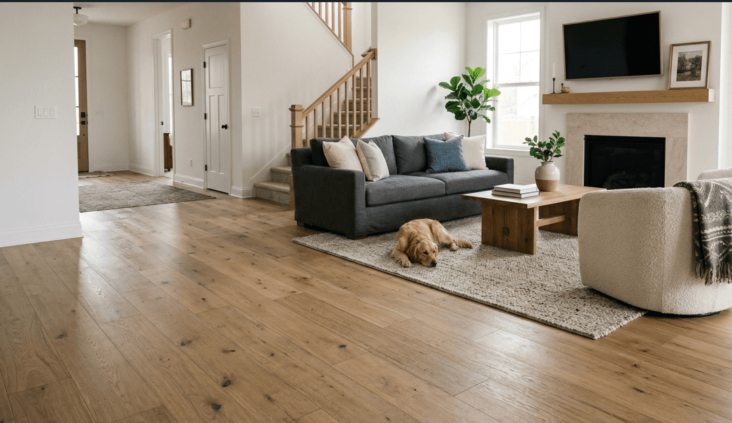 Engineered hardwood flooring installation by 2020 Flooring in a residential interior
