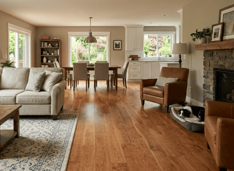 Cherry solid hardwood flooring sample installed by 2020 Flooring with smooth grain and warm reddish-brown tones