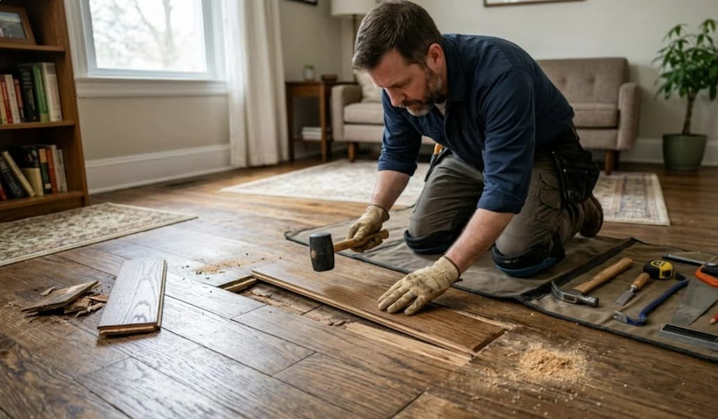 Cutaway of termite damage in a hardwood floor — 2020 Flooring repair guide