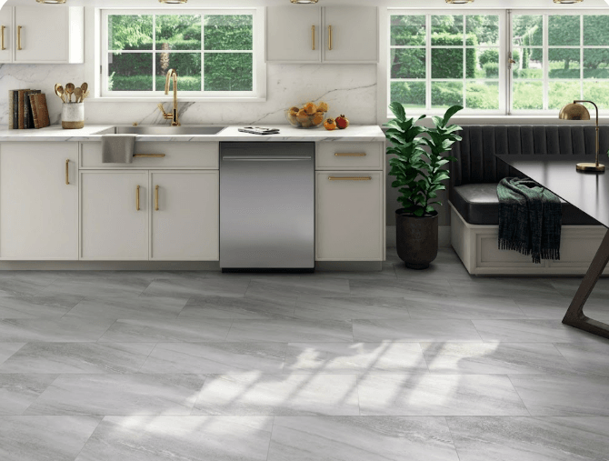 Luxury vinyl tile with a stone visual installed by 2020 Flooring