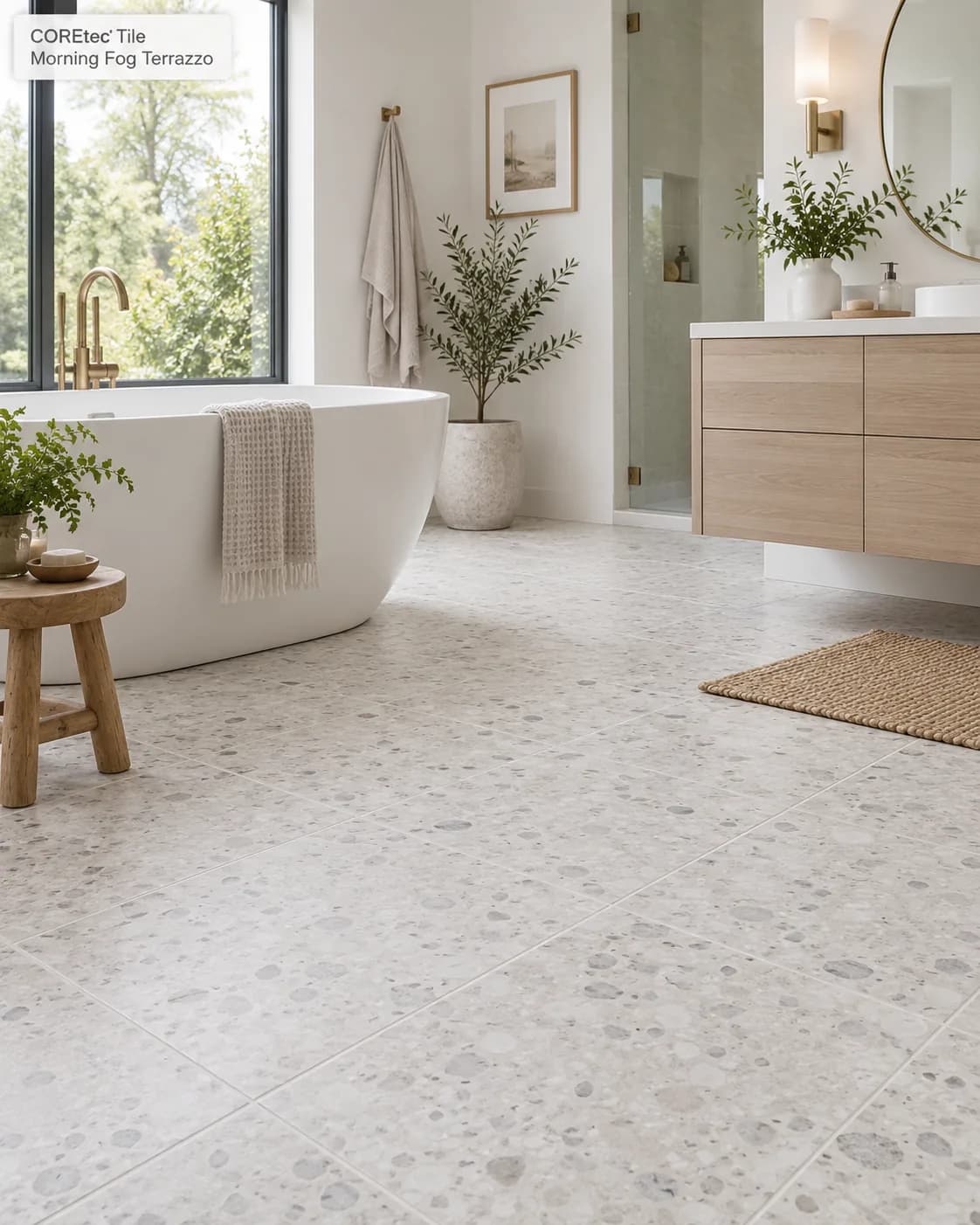 COREtec Tile Luxury Vinyl Tile in Morning Fog Terrazzo — available at 2020 Flooring