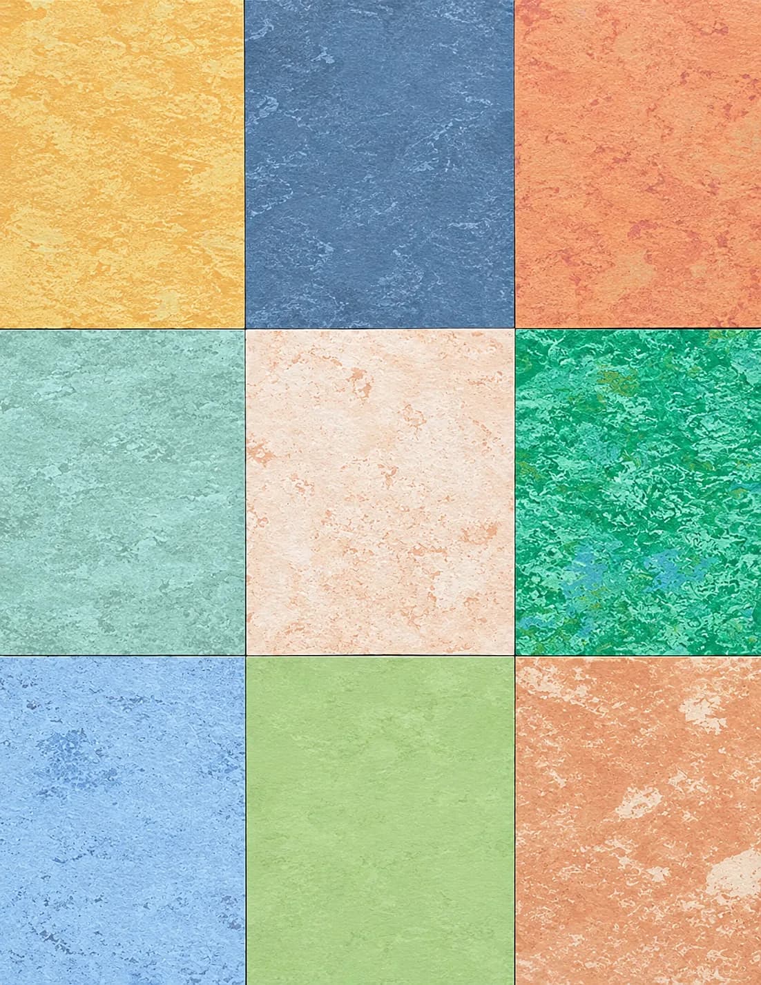 Natural linoleum and Marmoleum colour samples in a nine-square grid, from the sample range 2020 Flooring carries for DC, Maryland and Northern Virginia installations