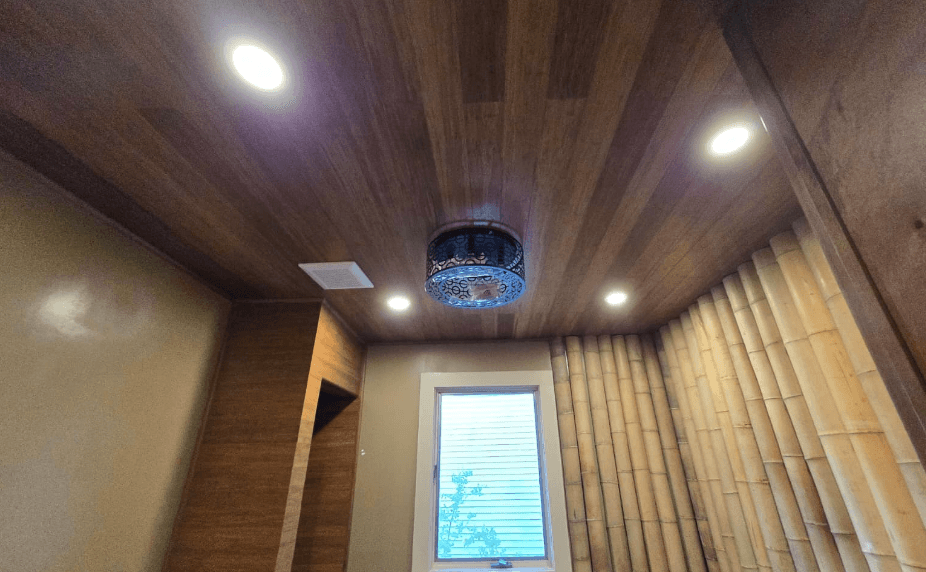 Bathroom with wood ceiling and recessed lighting in Fulton MD